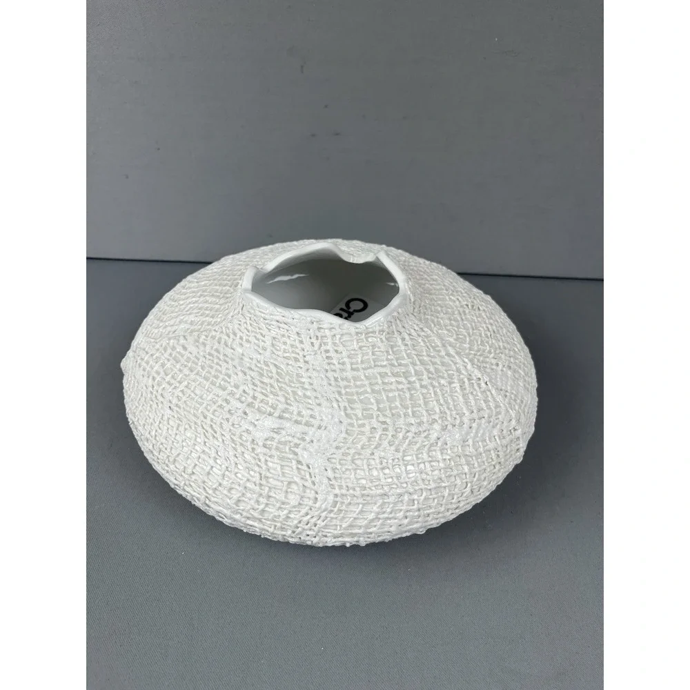 Crate & Barrel Kerr Vase White Ceramic 10 in Diameter Textured Product#‎ 198-722